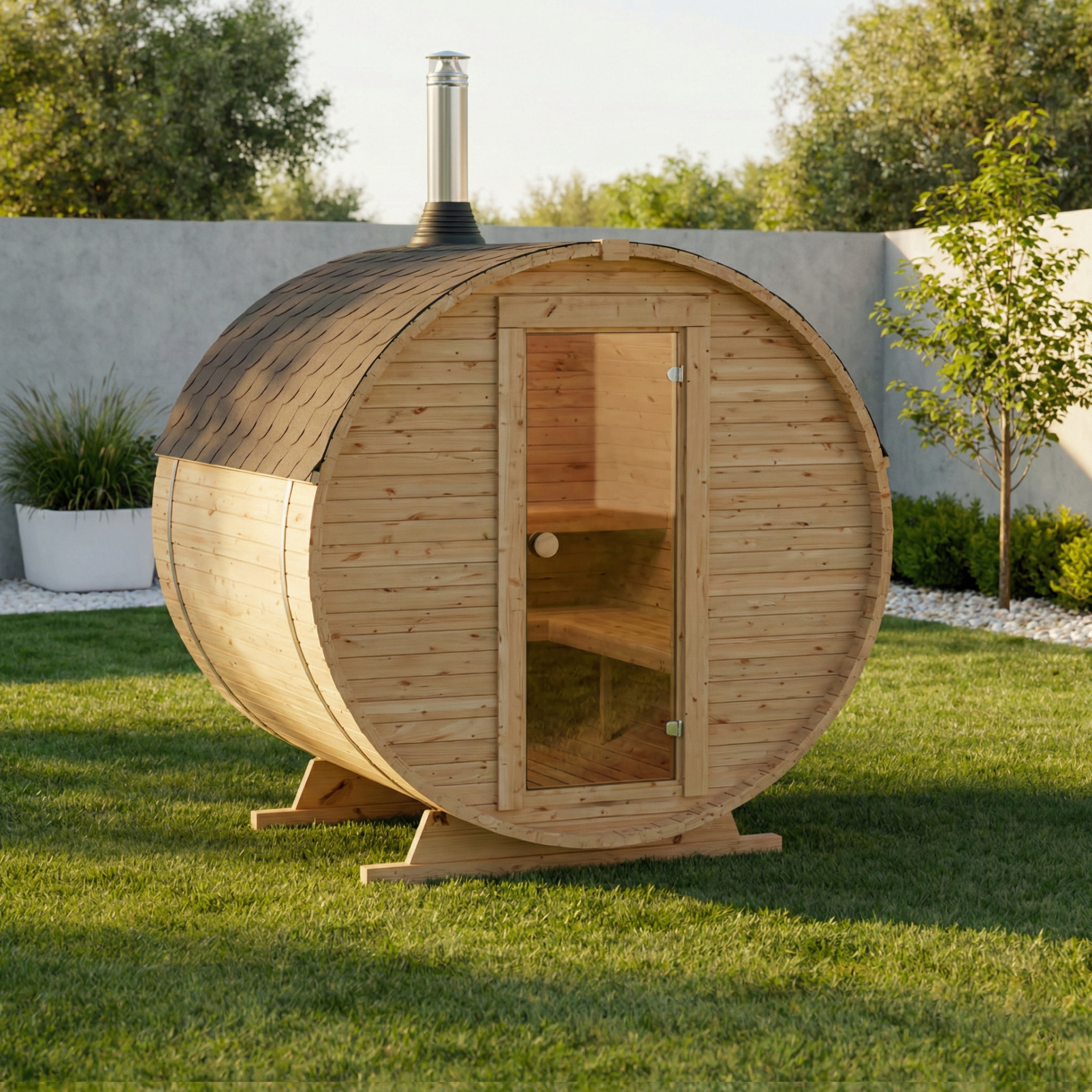 B180ws Sauna a botte da esterno 180 cm con stufa a legna - immagine 1