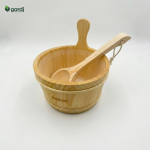 Secchio da sauna in legno SAWO 4 L & mestolo in pino da 36 cm – set classico di accessori per sauna