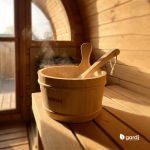 Secchio da sauna in legno SAWO 4 L & mestolo in pino da 36 cm – set classico di accessori per sauna - immagine 2